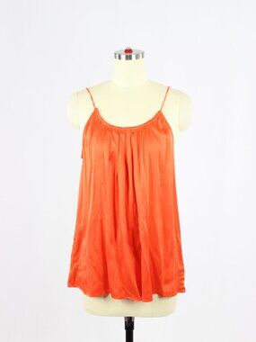 RORY BECA Orange 100% Silk Satin Charmeuse Pleated Halter Camisole Top, Size L